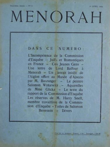 Menorah : L’Illustration Juive Vol.09 N°08 (15 avr. 1930)